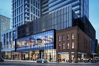 Outer view of the Clover on Yonge residential complex. The facility utilized REGUPOL vibration 450 to ensure that outside noises are insulated from residents.