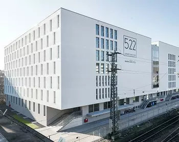 Student residence in Würzburg directly on the railway tracks.