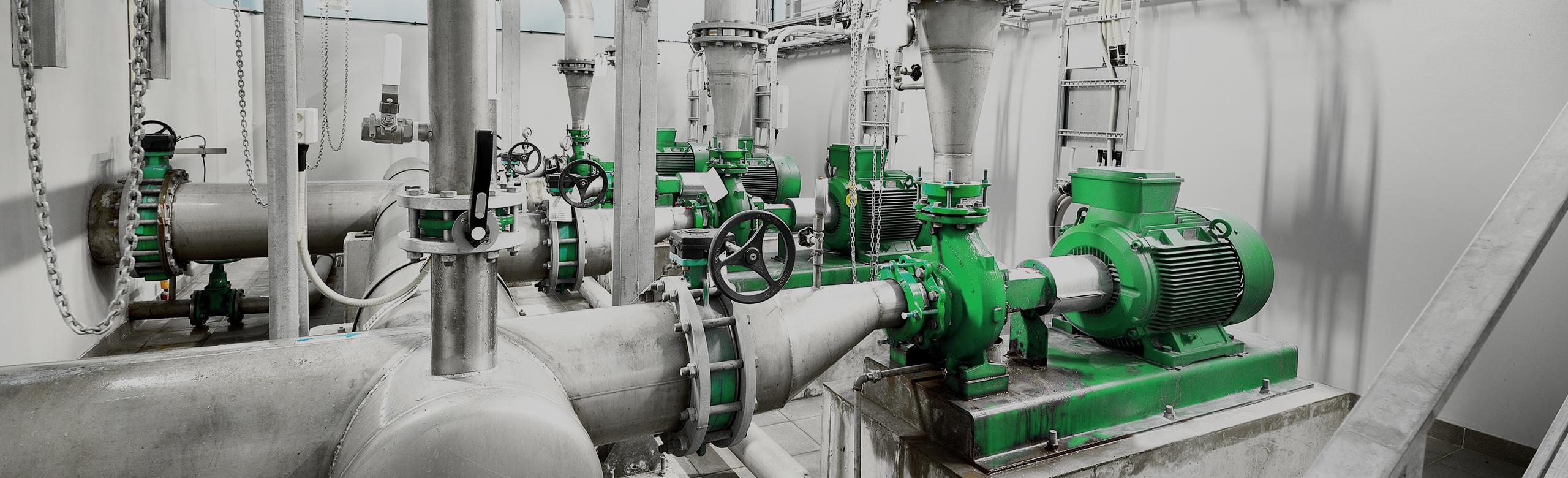 A mechanical room featuring REGUPOL acoustics to prevent noise disruption. REGUPOL and REGUFOAM vibration isolation materials effectively mitigate machine vibration